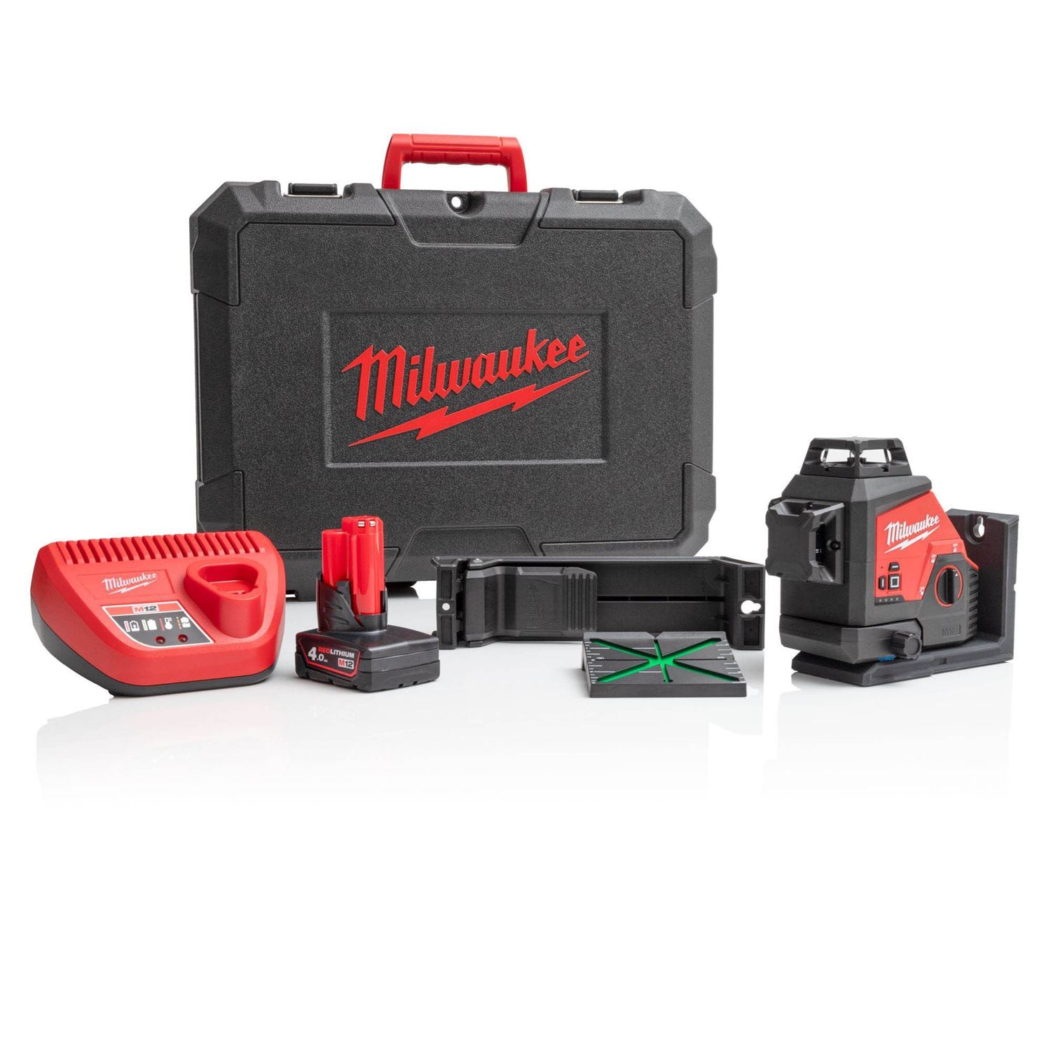 Снимка на НОВО!Акумулаторен лазерен нивелир Milwaukee M12™ зелен лъч 360°,M123PL-601C,3 равнини , C12C ,1 x M12B6 6.0Ah