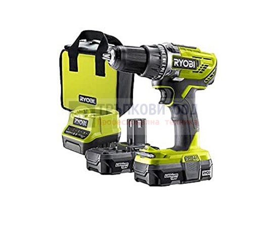 Снимка на Акумулаторен винтоверт RYOBI R18DD3-213S,18V, въртящ момент 50Nm, 2 скорости, 0-500 / 0-1800 rpm, 13 mm патронник, LED осветление, 2 x Li-Ion батерии 1,3 Ah, зарядно,5133003352