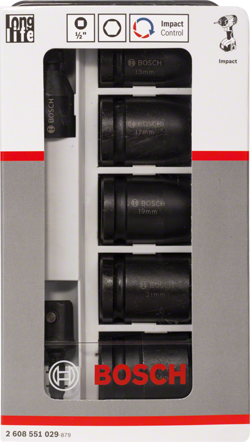 Снимка на Комплект вложки за глух ключ, 7 части;1/2";SW13; SW17; SW19; SW21; SW24; 40 mm; 2 адаптера;2608551029
