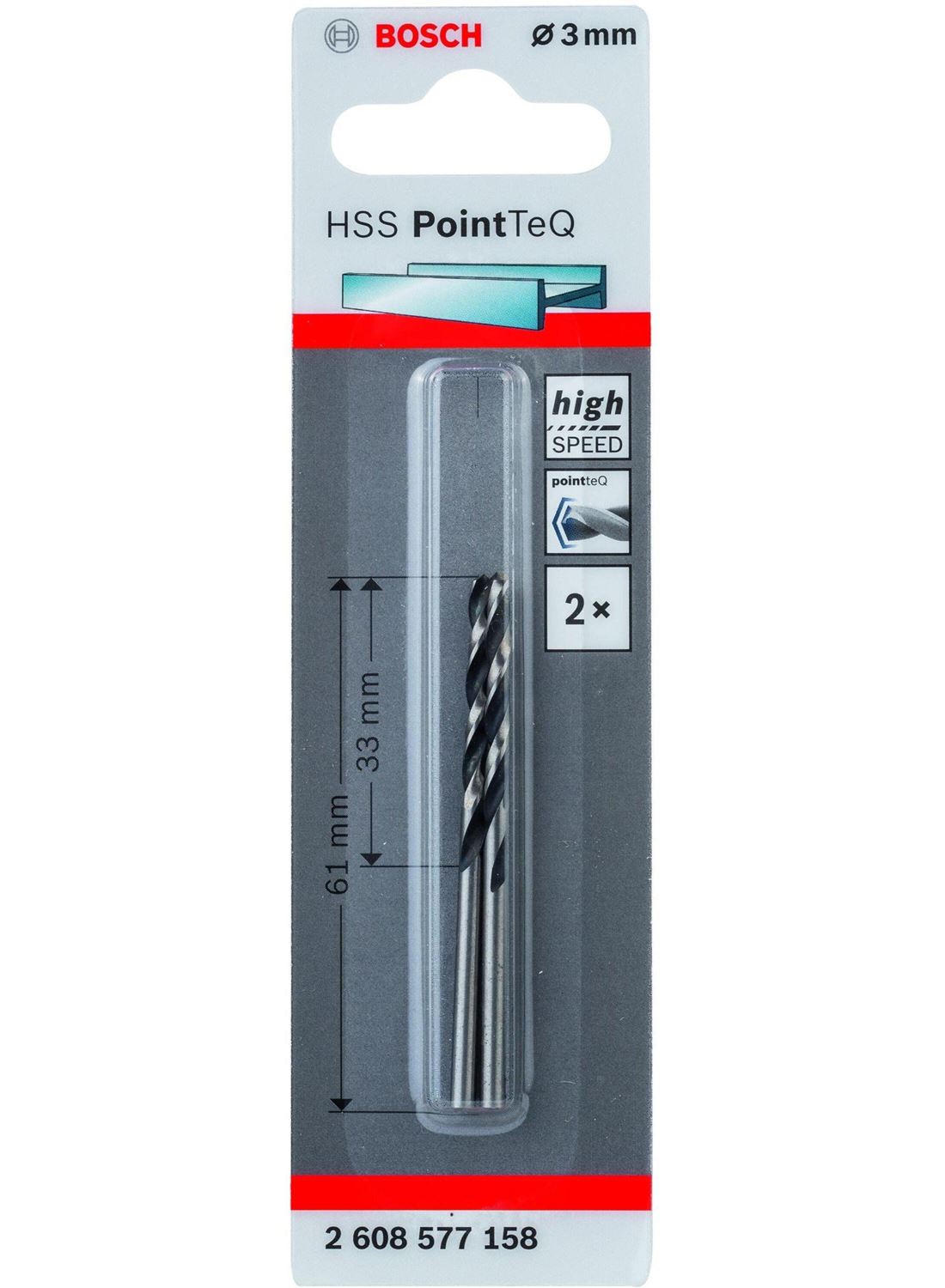 Снимка на HSS Свредло за метал PointTec 3.0mm,2 броя,2608577158,Bosch