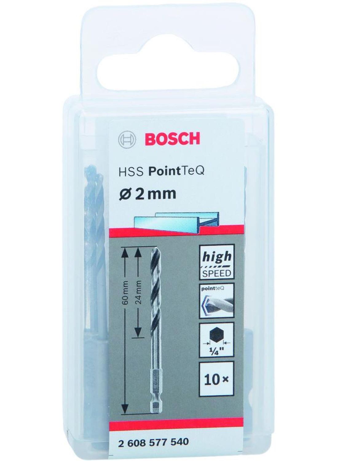 Снимка на Свредла HSS PointTeQ Hex 2mm,10 бр,2608577540,Bosch