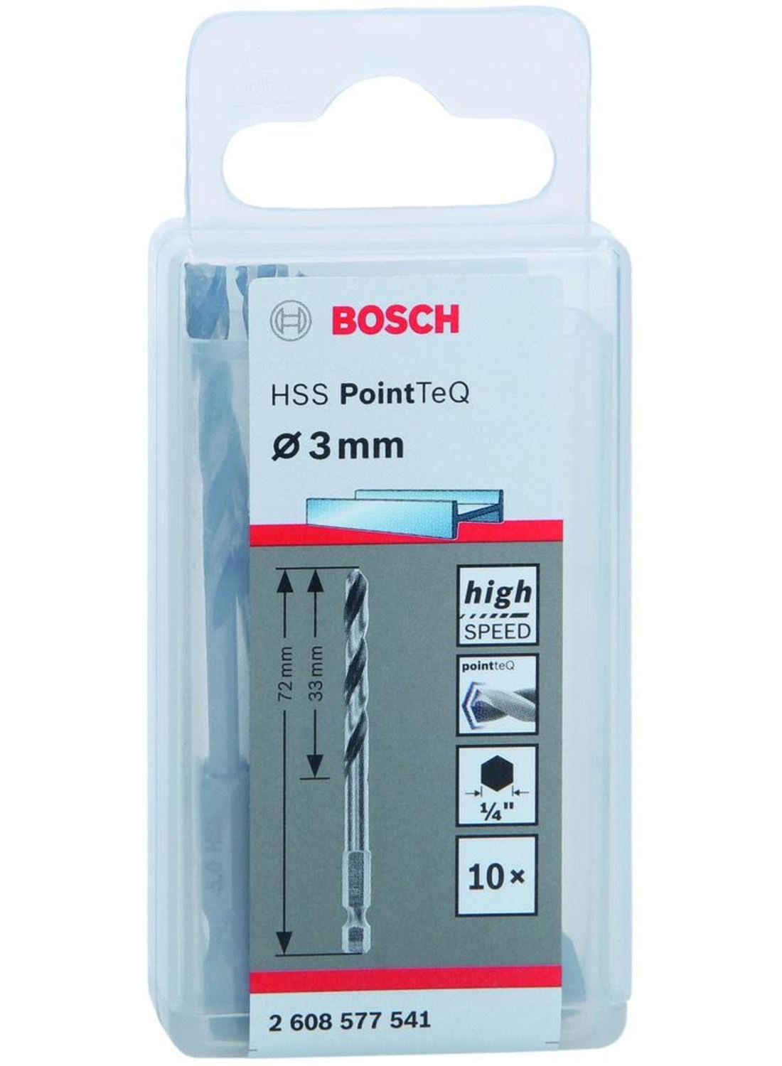 Снимка на Свредла HSS PointTeQ Hex 3mm,10 бр,2608577541,Bosch