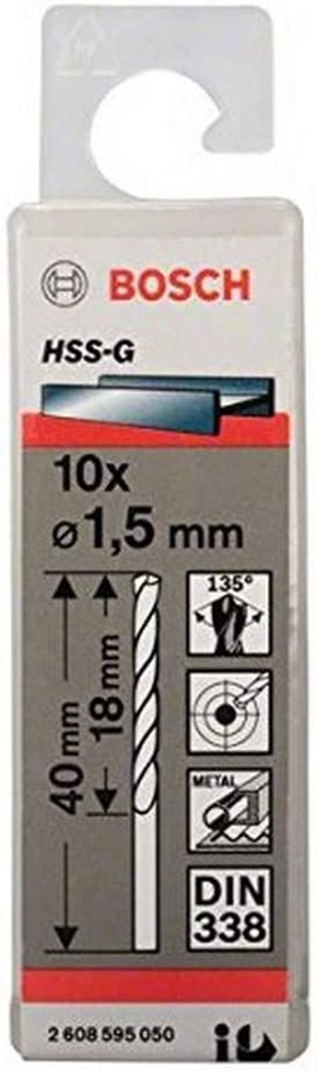 Снимка на Свредло за метал HSS-G 1,5x18x40 mm,10 броя,2608595050,Bosch