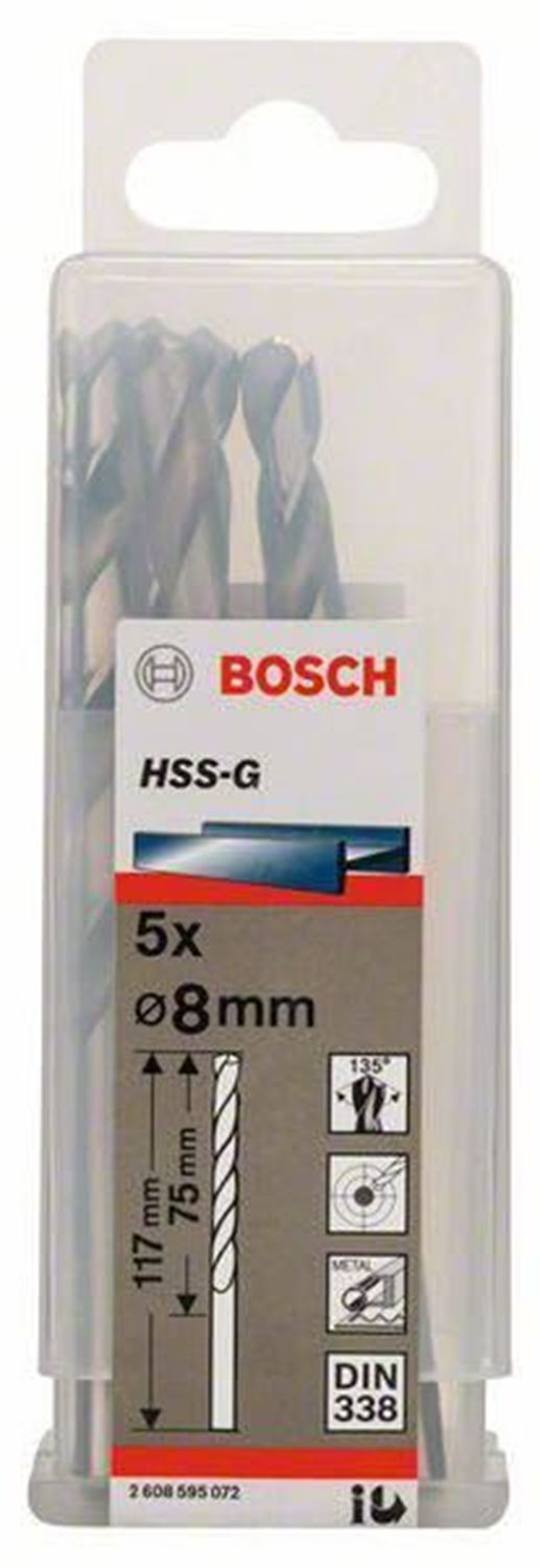 Снимка на Свредло за метал HSS-G 8x75x117 mm,5 броя,2608595072,Bosch