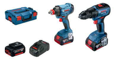 Снимка на Акумулаторен сет BOSCH!Винтоверт GSR 18V-50+Гайковерт GDX 180-Li+3xGBA 18V 5.0 Ah+GAL 1880,L-BOXX