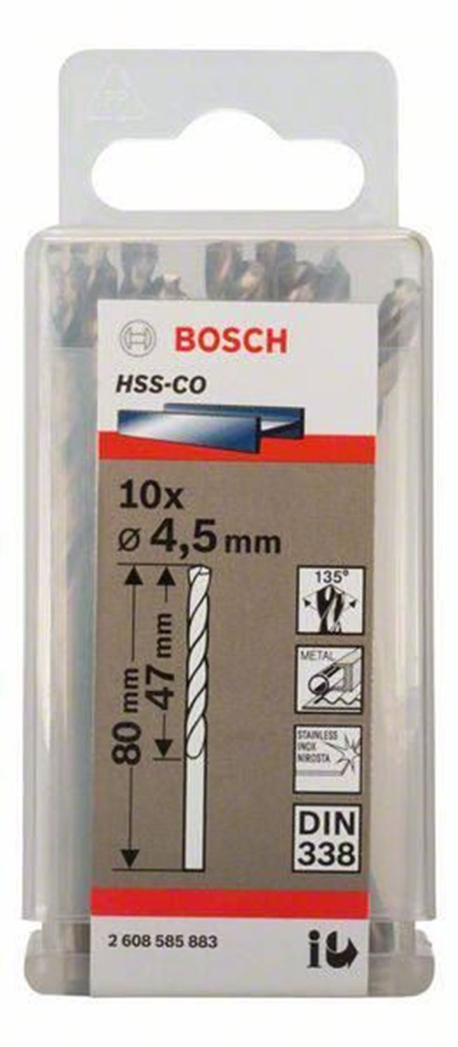 Снимка на Свредло за метал HSS-Co Standard line 4,5x47x80 mm,10 броя,2608585883,Bosch