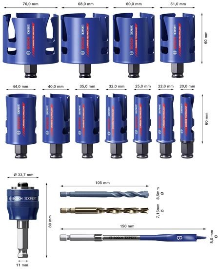 Снимка на EXPERT Универсален комплект боркорони Construction Material, 15 части,2608900489,Bosch