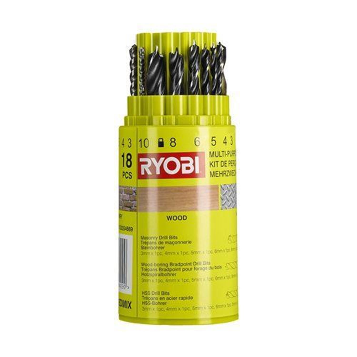 Снимка на Многофункционален комплект за пробиване Ryobi 18 бр RAK18DMIX, 5132004669, Ryobi