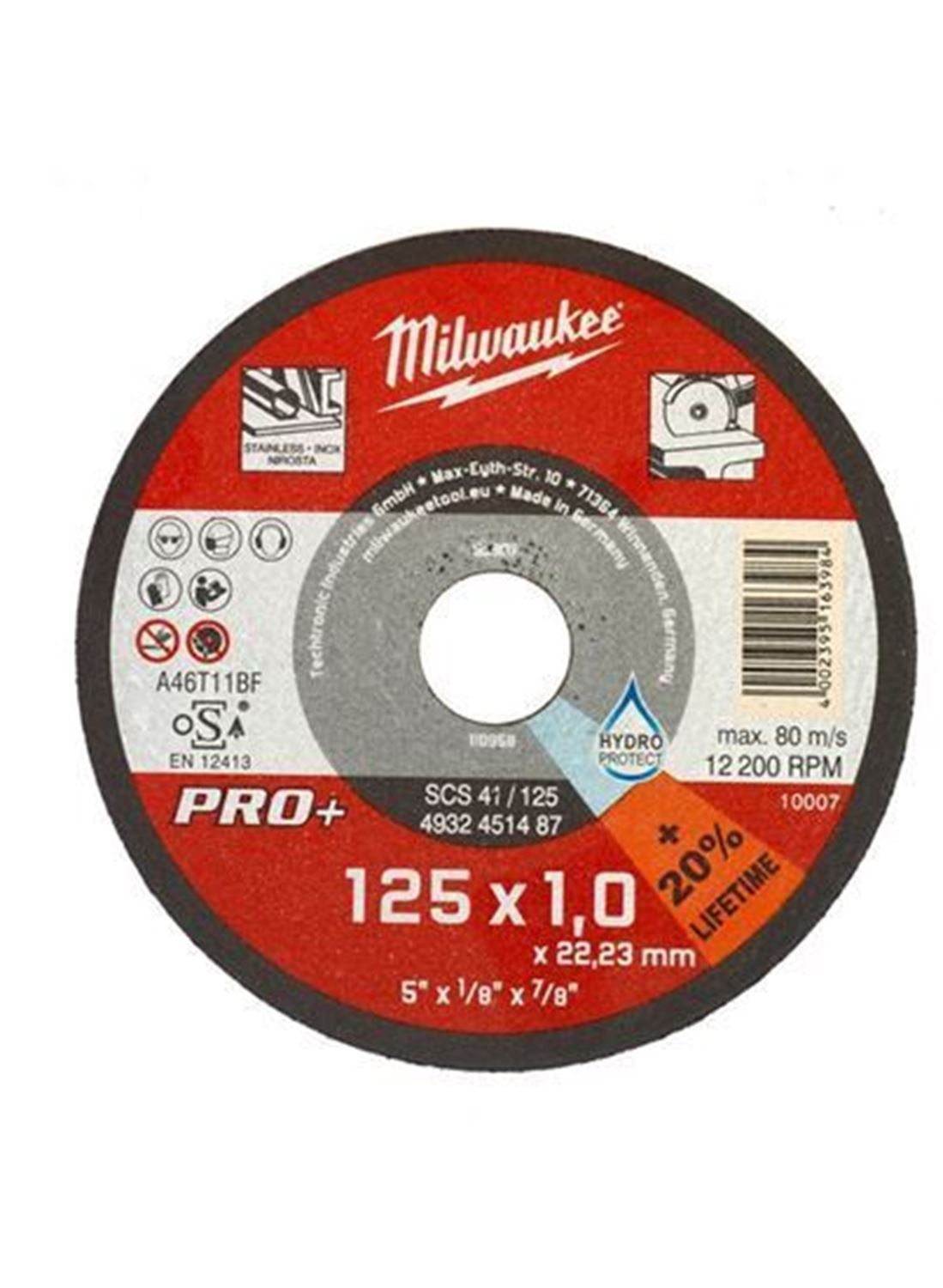 Снимка на Ъглошлайф MILWAUKEE AG1000-125EKX, 1000W, 125mm + Самозатягаща шайба, 4933459105 , 100 x Диск за метал ф125ммх1мм PRO+, Диамантен диск DHTi 125mm