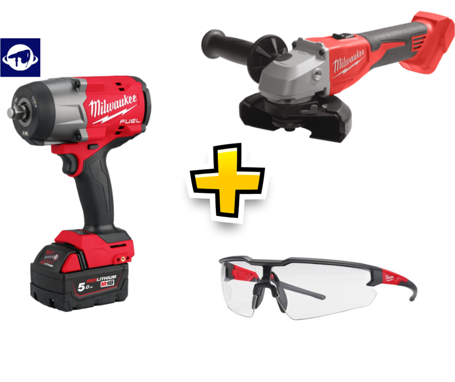 Снимка на Ударен гайковерт MILWAUKEE M18 FUEL™ ½″ M18FHIW2F12-502X, 2 Батерии X 5Ah, 18V, Зарядно + Куфар, 4933492783 + Акумулаторен ъглошлайф M18BLSAG125X-0 + Предпазни очила противозапотяващи и устойчиви на надраскване  